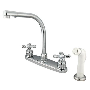 Kingston Brass GKB711AX Water Saving Victorian High Arch Kitchen Faucet with Cross Handles and Sprayer, Chrome Kitchen Faucet Kingston Brass
